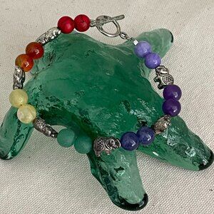 Yoga Chakra Bracelet Real Gemstones with Elephant Toggle Close